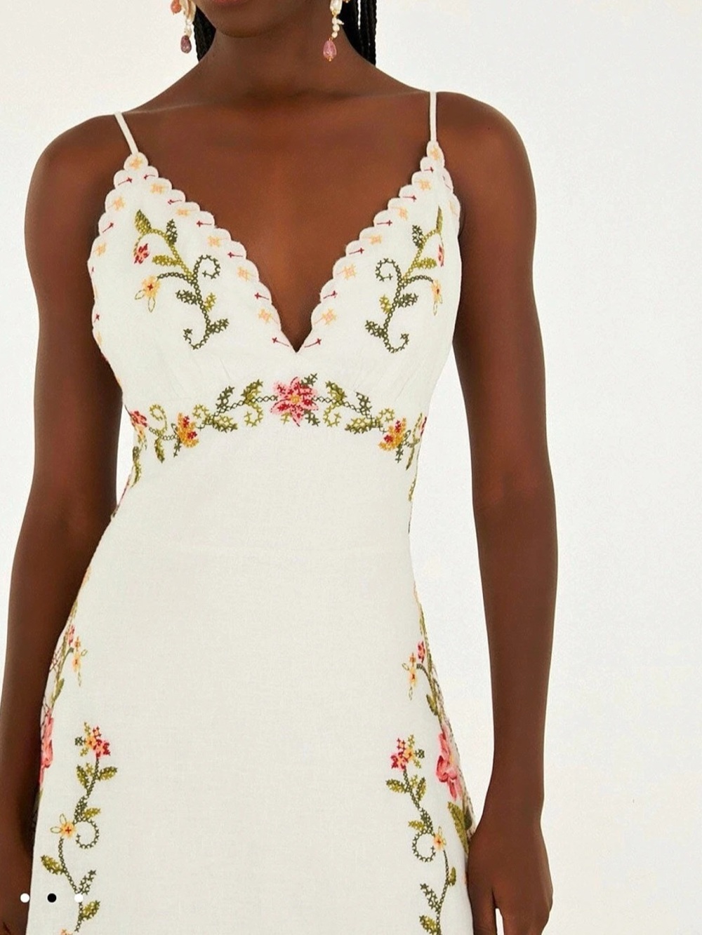 FARM Rio Off-White Flower Embroidery Asymetric Hem Midi Dress Floral Embroidered - Picture 2 of 3